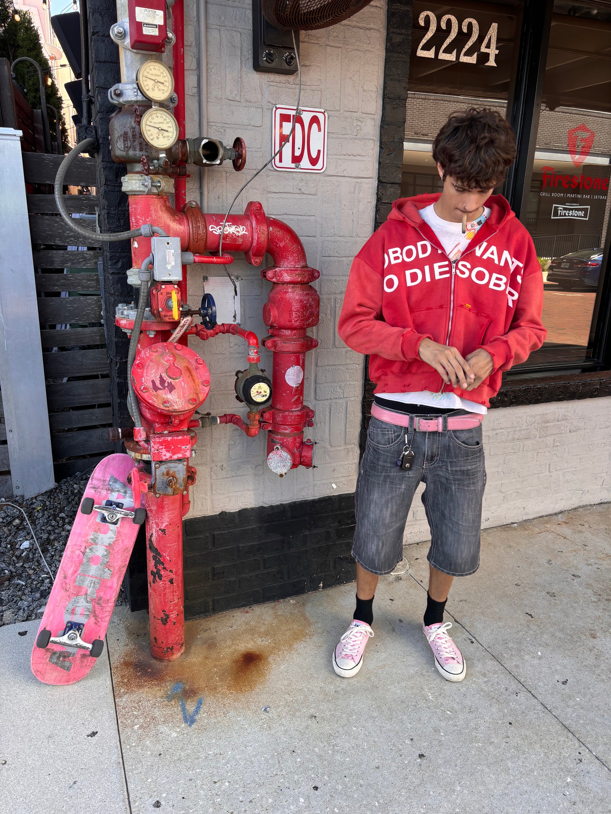 RED “DIE SOBER” ZIPUP HOODIE