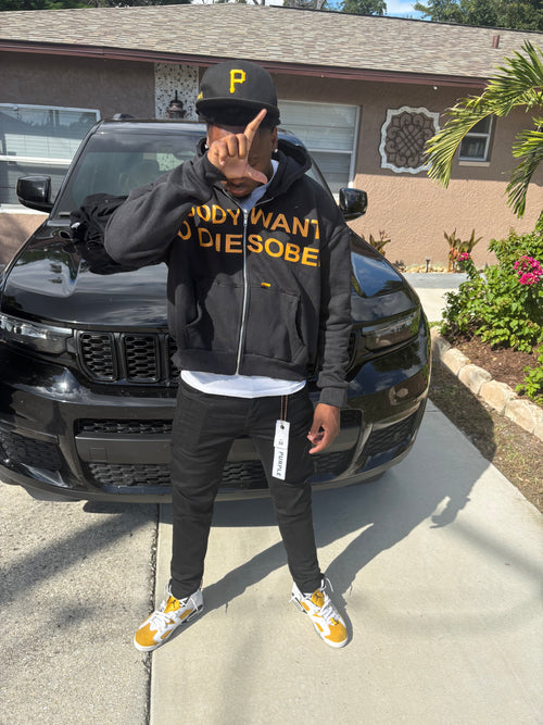 BLACK “DIE SOBER” ZIPUP HOODIE