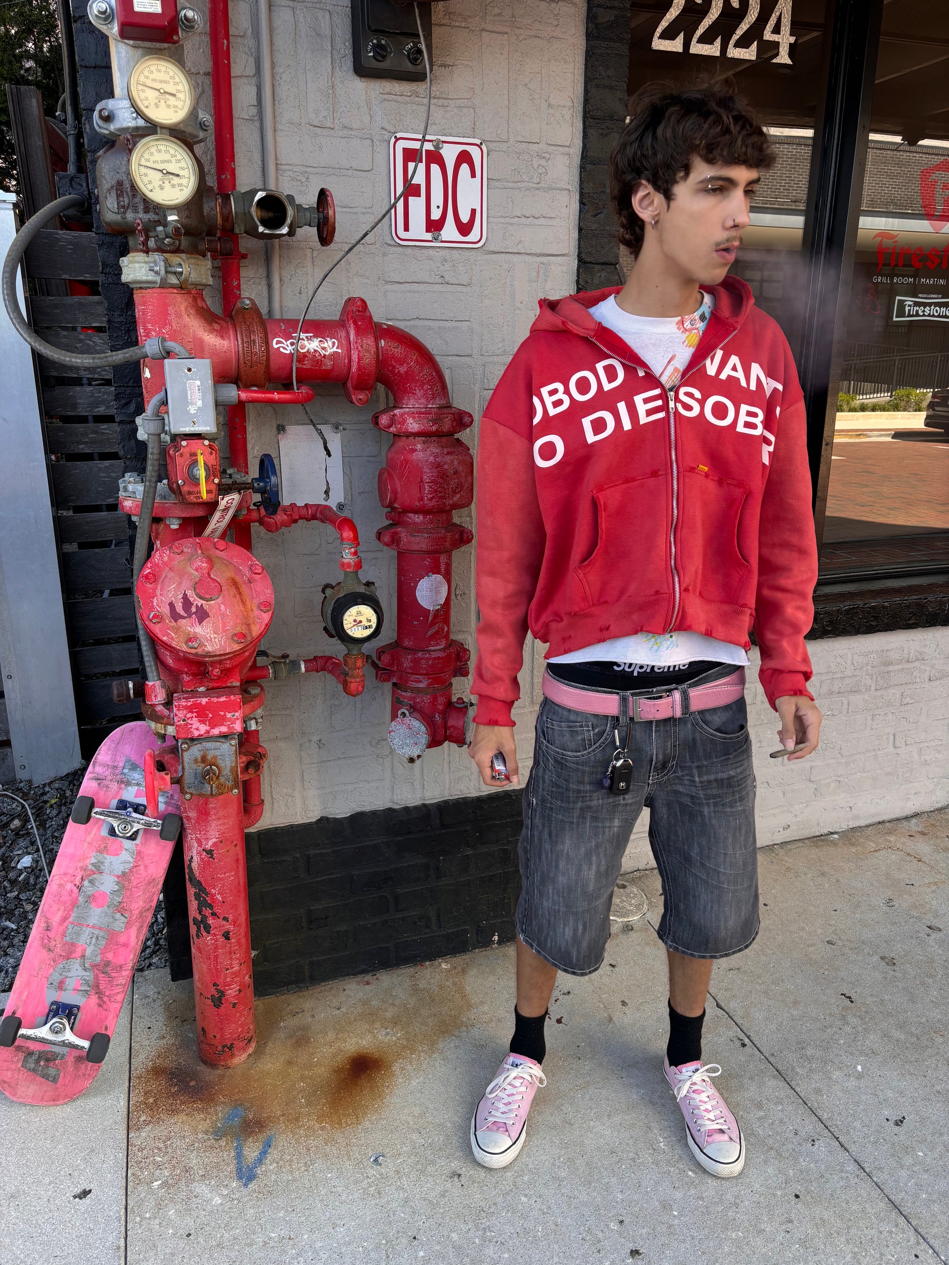 RED “DIE SOBER” ZIPUP HOODIE