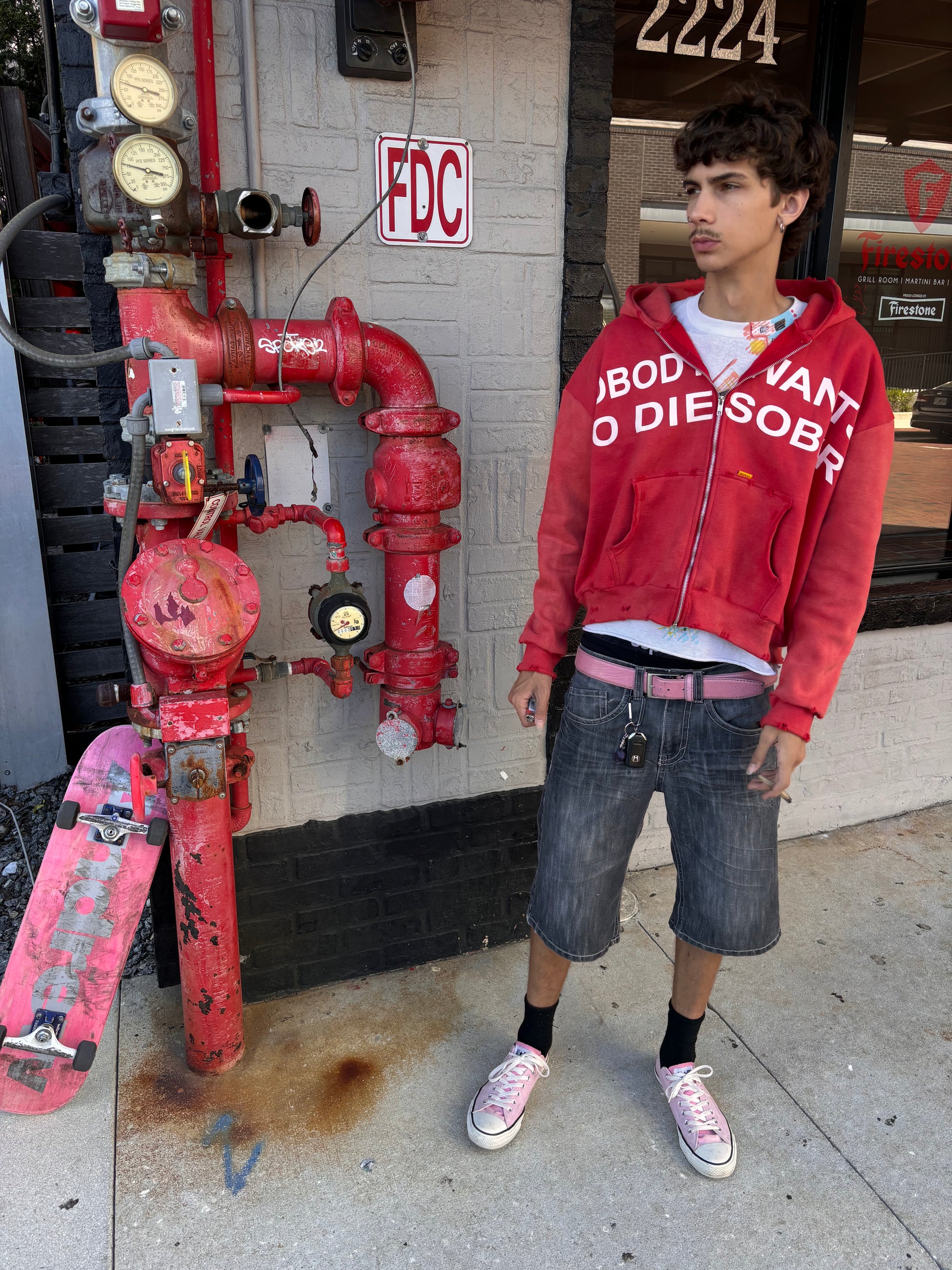 RED “DIE SOBER” ZIPUP HOODIE