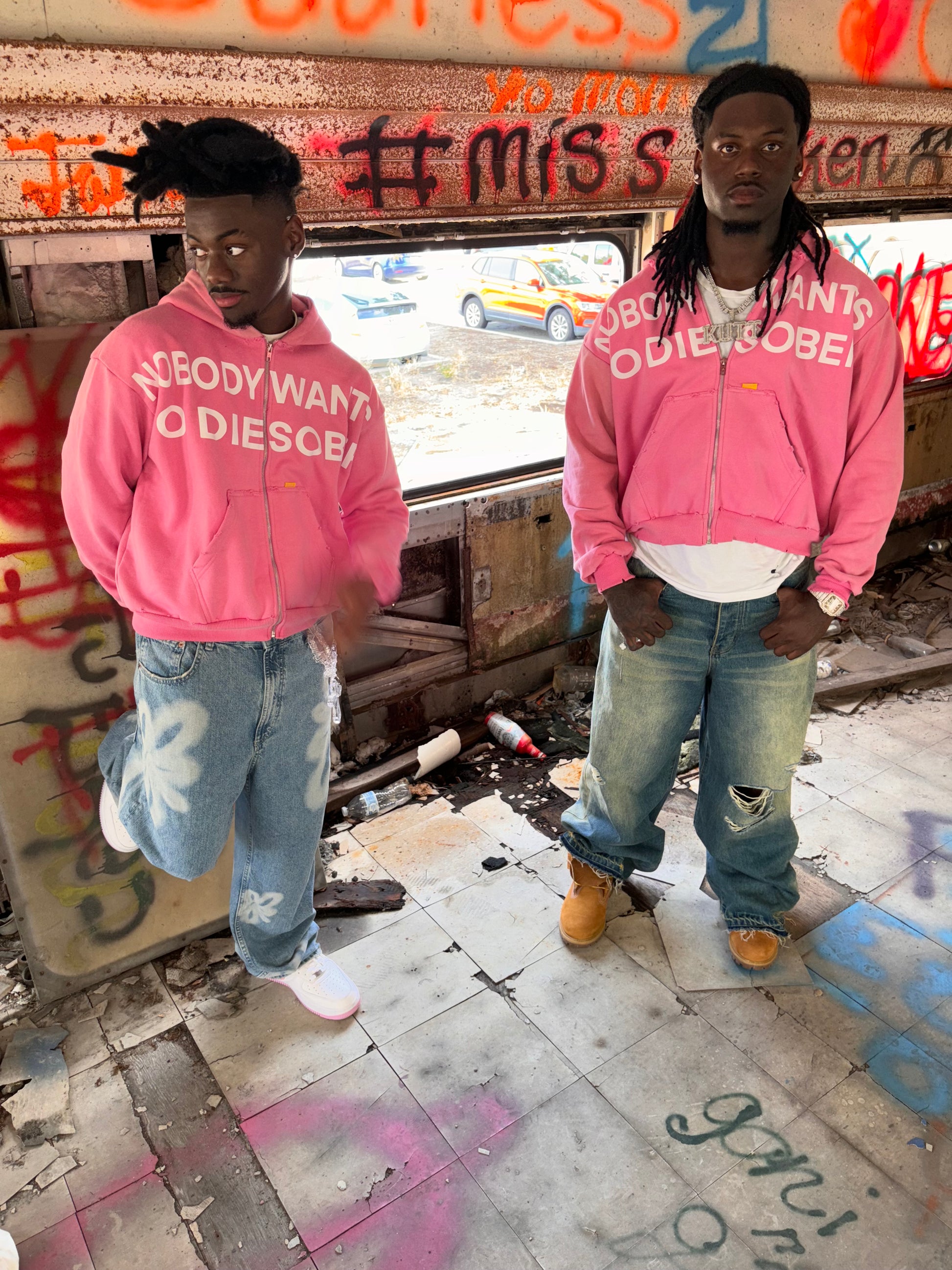 PINK “DIE SOBER” ZIPUP HOODIE