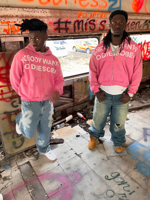 PINK “DIE SOBER” ZIPUP HOODIE