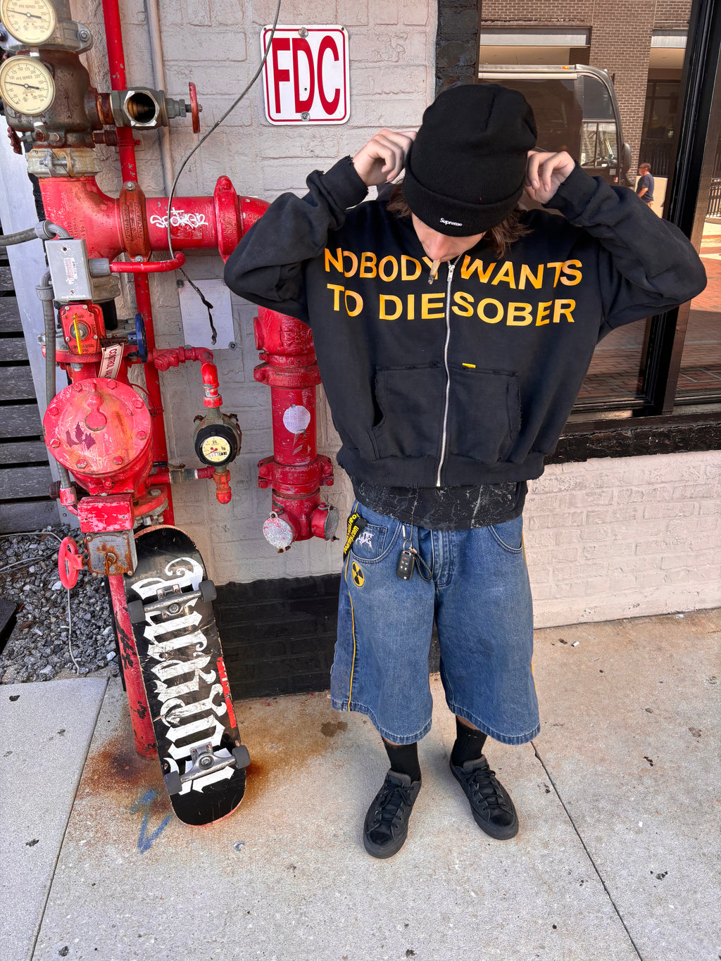 BLACK “DIE SOBER” ZIPUP HOODIE