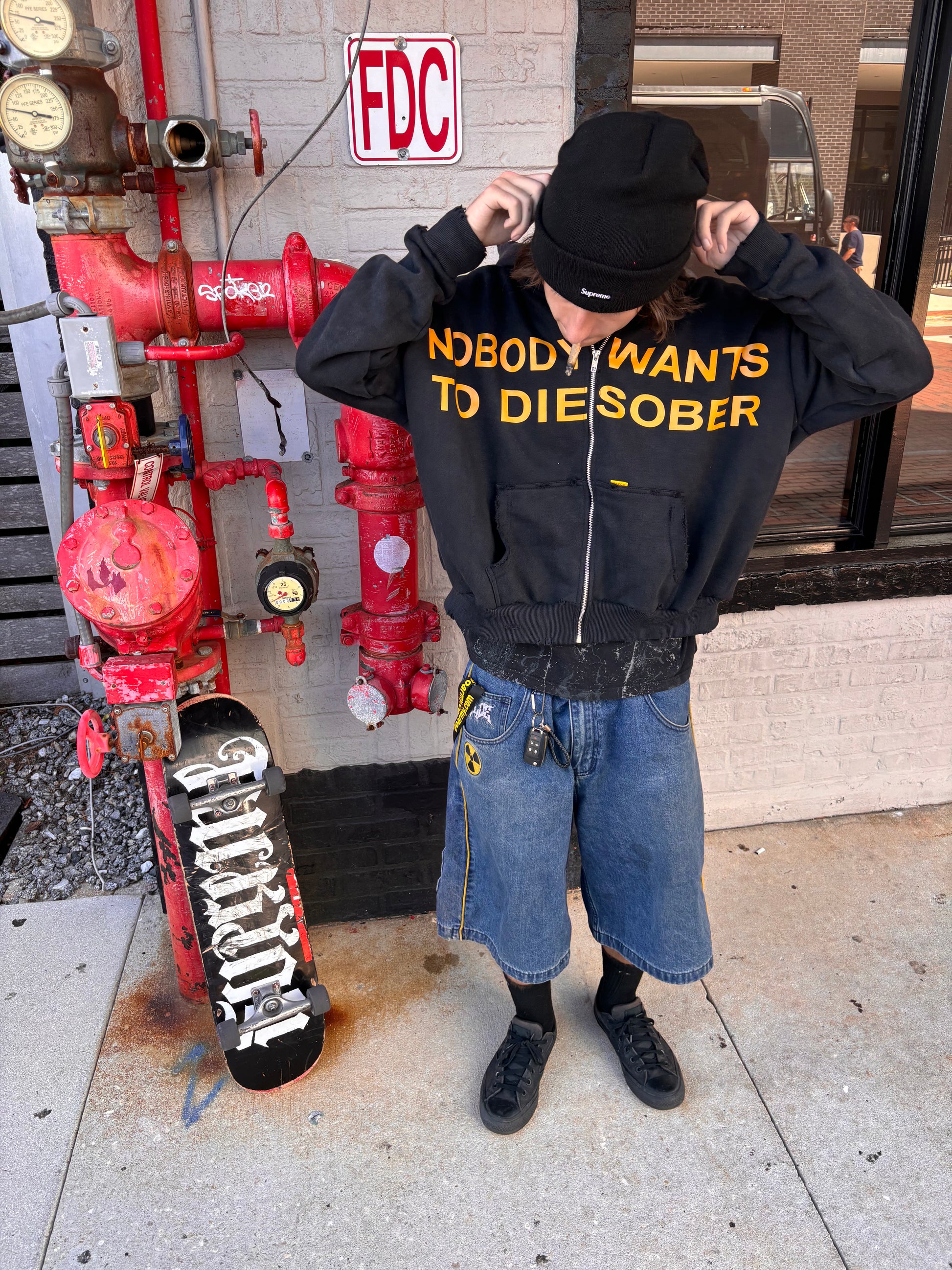 BLACK “DIE SOBER” ZIPUP HOODIE