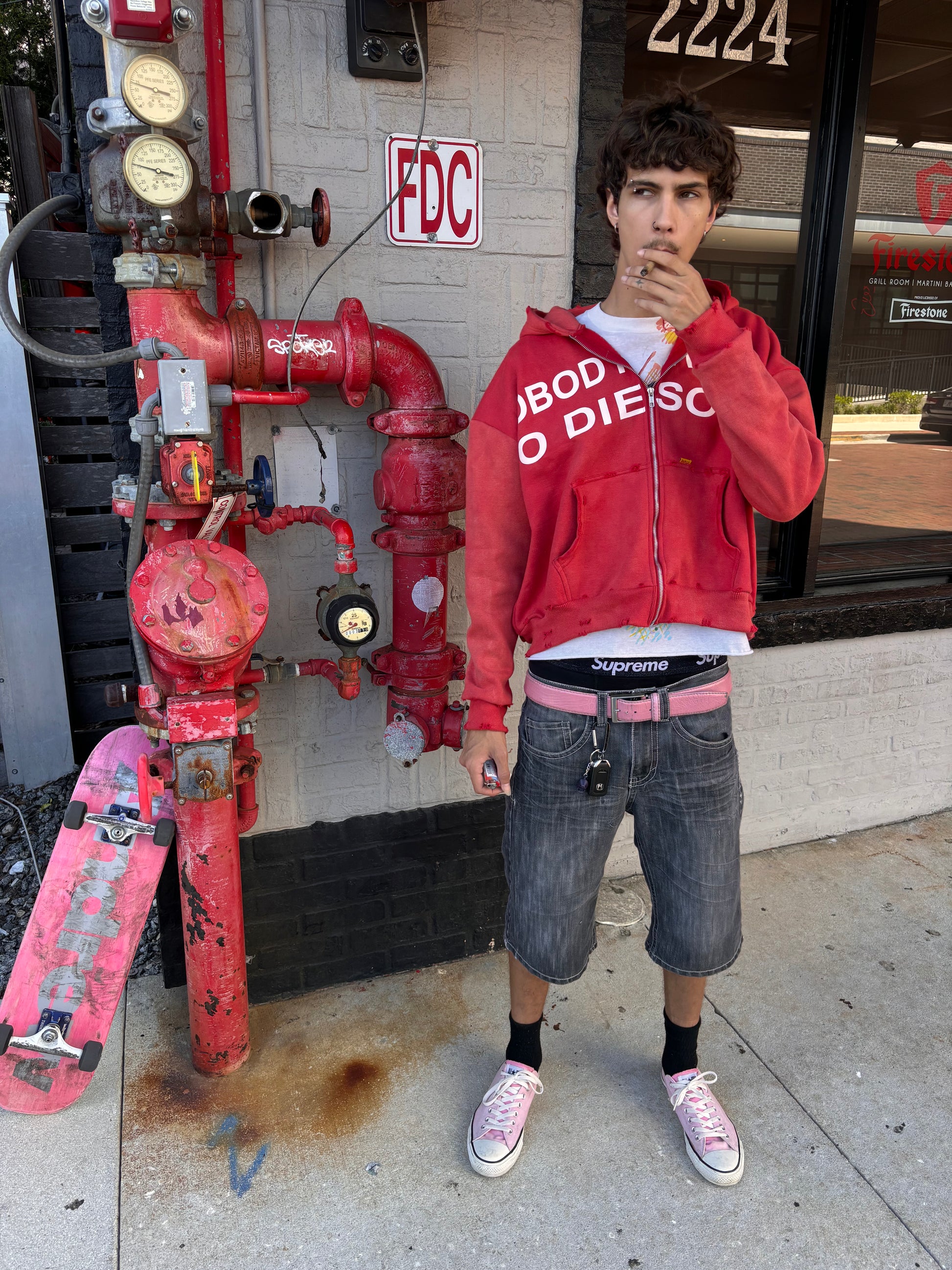 RED “DIE SOBER” ZIPUP HOODIE